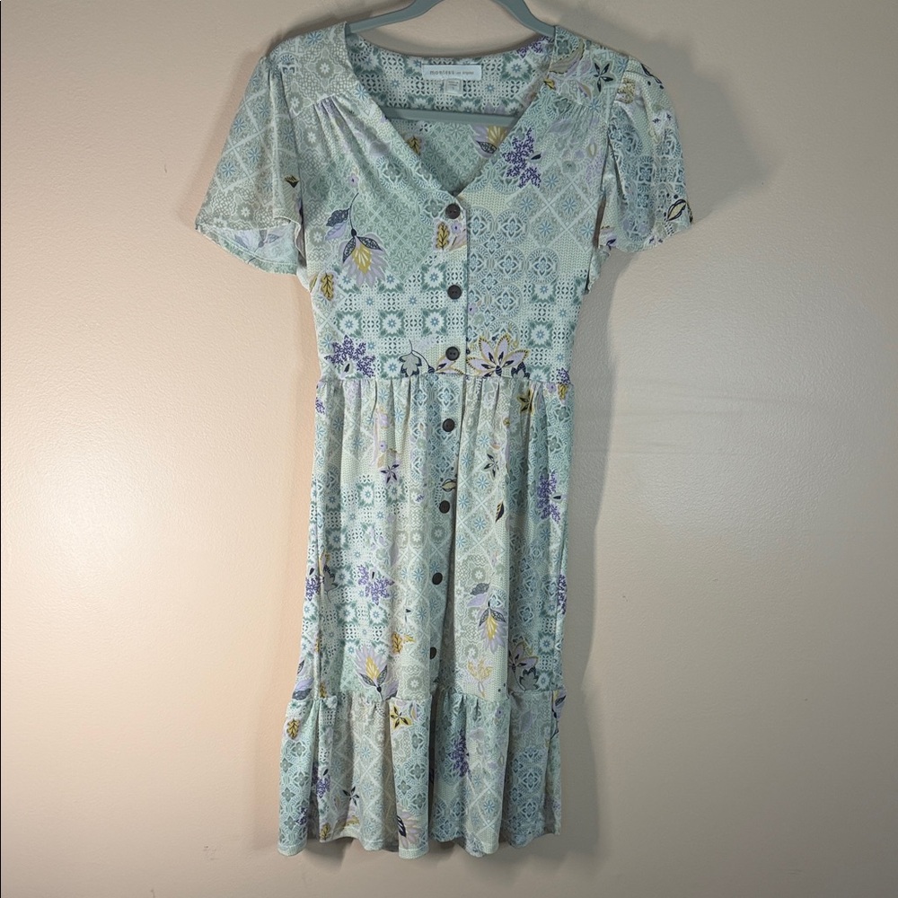 Monteau Mint Floral Button-Front Midi Dress